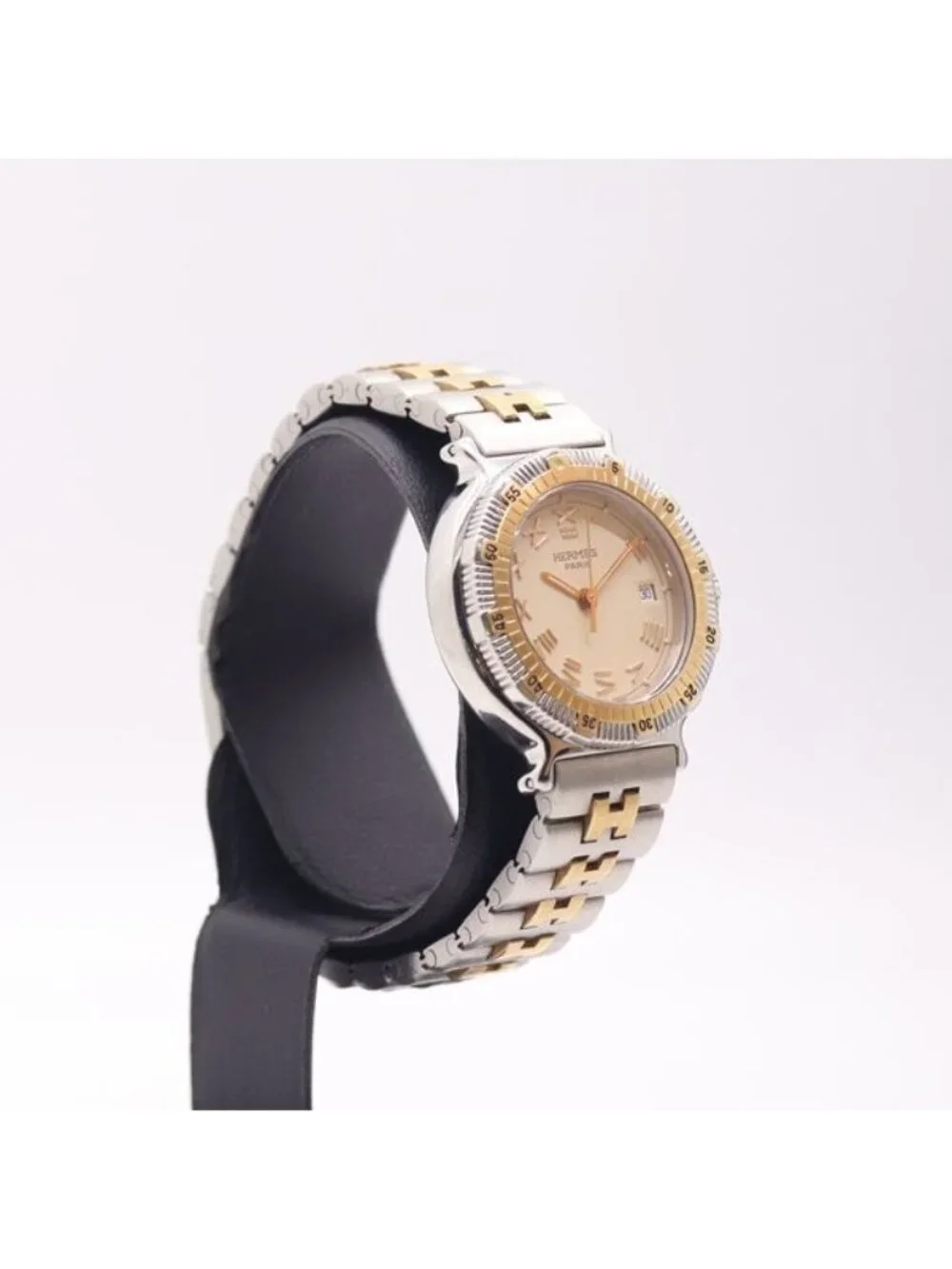 Hermes Clipper Quartz Date Ivory Dial Watch